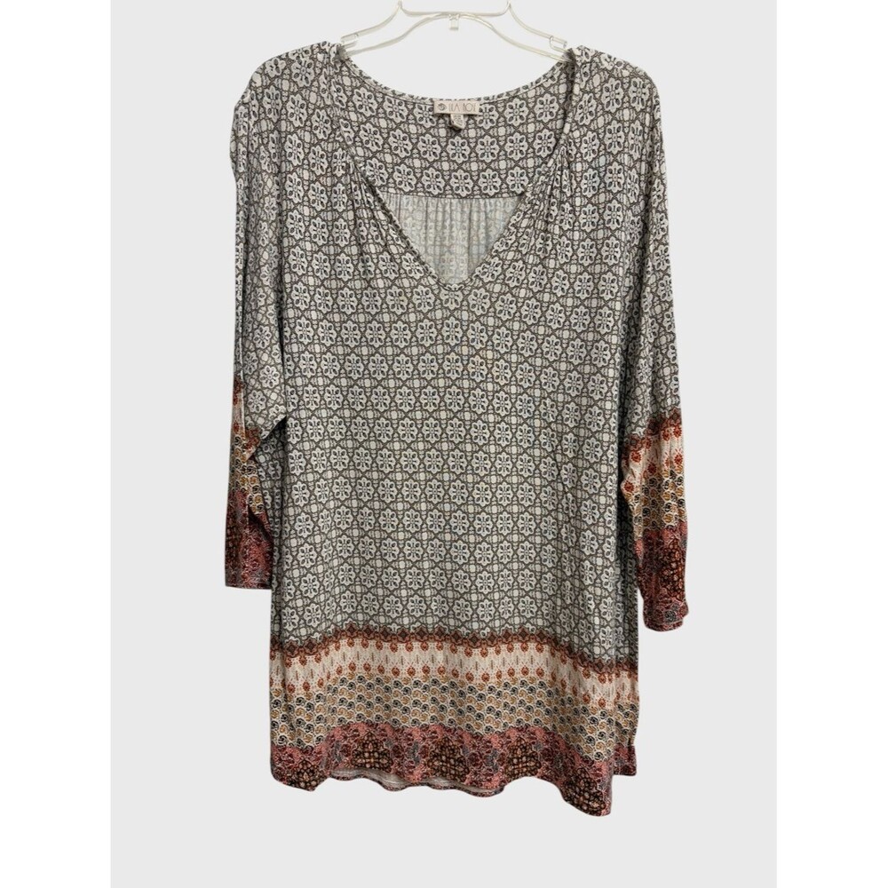 Lila Rose Boho Peasant V-Neck Tunic Top Women's Size 2X Lightweight Coastal